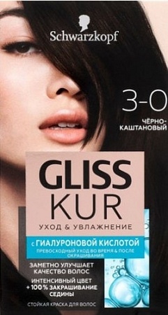 Крем-краска для волос Gliss Kur Уход и увлажнение 3-0 черно-каштановый