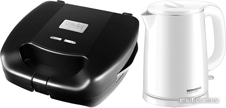 Многофункциональная сэндвичница Redmond Мультипекарь SkyBaker RMB-M656/3S + Электрочайник Redmond RK-M1571