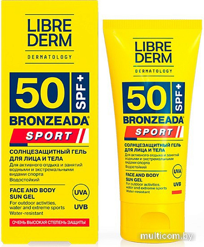 Гель солнцезащитный Librederm Bronzeada Sport Для лица и тела SPF50 (50 мл)
