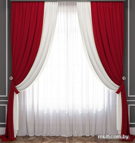 Комплект штор и гардин Pasionaria Латур 340x230 (3 шт, красный/белый)