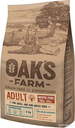 Сухой корм для собак Oak's Farm Беззерновой для взрослых малых и миниатюрных пород. Белая рыба (2 кг)