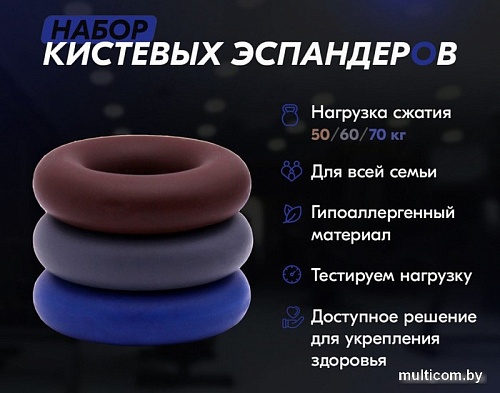 Набор эспандеров Profitnesslab 13887 (3 шт, коричневый/серый/темно-синий)