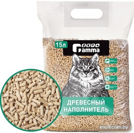 Наполнитель для туалета Gamma Древесный, мелкие гранулы 15 л