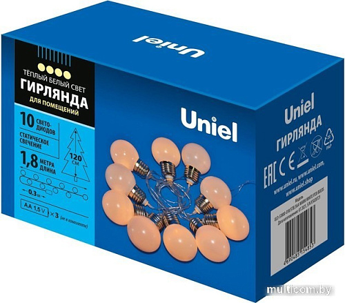 Новогодняя гирлянда Uniel ULD-S1800-010/STB/3AA WARM WHITE IP20 BULBS UL-00008421