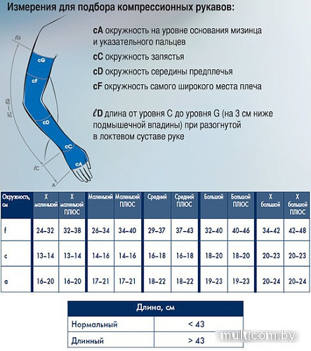 Рукав компрессионный Sigvaris Advance A-G с перчаткой 77377 (L+ Long)