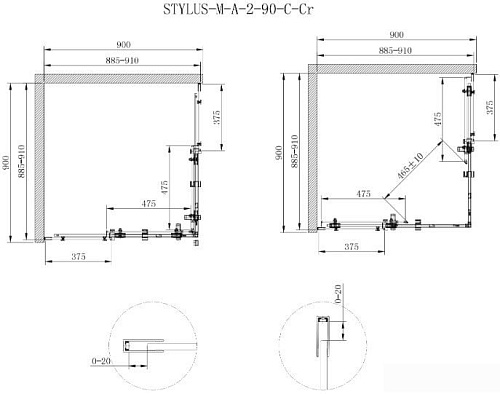 Душевой уголок Cezares Stylus-O-M-A-2-90-C-Cr