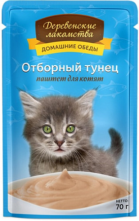 Консервированный корм для кошек Деревенские лакомства Отборный тунец — паштет для котят 70 г