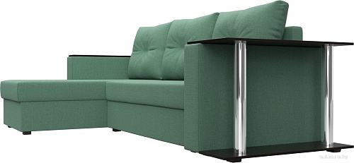 Угловой диван Лига диванов Атланта со столом левый 121166L (рогожка амур зеленый)