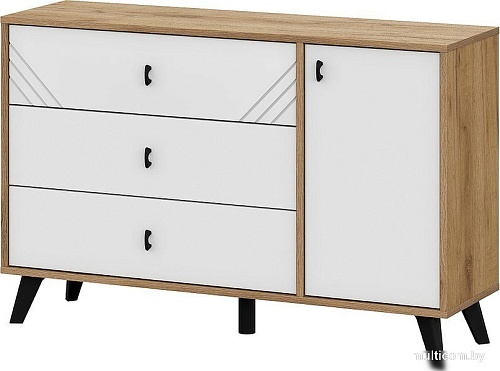 Тумба Mio Tesoro Байкал 3 ящика со створкой (дуб золотистый/белый матовый)