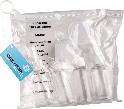 Набор флаконов для косметики Onlytop В чехле с наклейками 10083431 (8шт, прозрачный/белый)