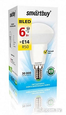 Светодиодная лампа SmartBuy R50 E14 6 Вт 3000 К [SBL-R50-06-30K-E14-A]