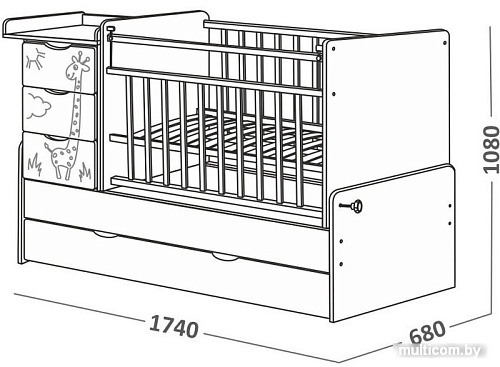 Детская кроватка СКВ-Компани СКВ-5 Жираф (белый/серый текстиль) [540031-212]