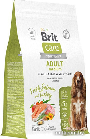 Сухой корм для собак Brit Dog Adult Medium Healthy Skin&Shiny Coat с лососем и индейкой 12 кг