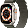 Профессиональные умные часы Apple Watch Ultra LTE 49 мм (титановый корпус, титановый/темно-зеленый, текстильный ремешок размера L)