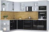 Готовая кухня Интерлиния Мила Пластик 1.88x2.8 LV (туманный глянец/черный глянец/дуб бунратти)