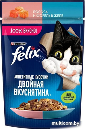 Пресервы Felix Аппетитные кусочки Двойная вкуснятина с лососем и форелью в желе 75 г