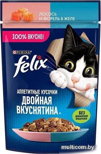 Пресервы Felix Аппетитные кусочки Двойная вкуснятина с лососем и форелью в желе 75 г