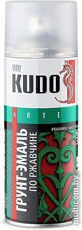 Эмаль Kudo По ржавчине RAL 3020 520 мл (красный)