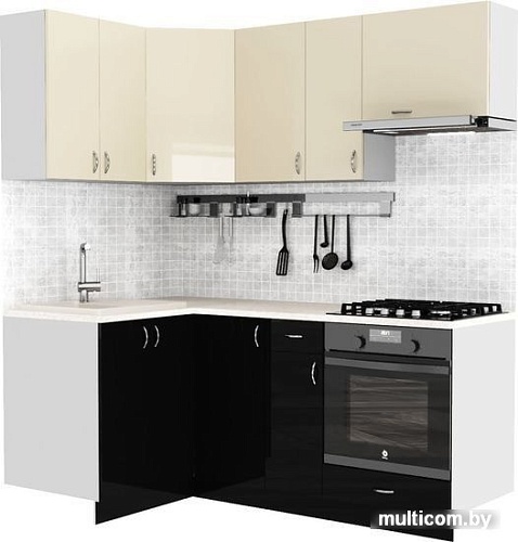 Готовая кухня S-Company Клео глоcс 1.2x1.9 левая (черный глянец/ваниль глянец)