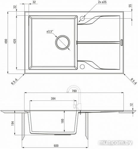 Кухонная мойка Deante Andante Flush ZQN A11F (алебастровый)