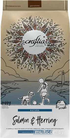 Сухой корм для собак Craftia Natura для щенков средних и крупных пород с лососем и сельдью (2кг)