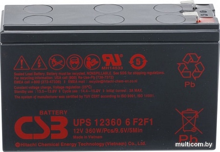 Аккумулятор для ИБП CSB HRL UPS 12360 6 F2F1 Slim (12В/7.5А·ч)