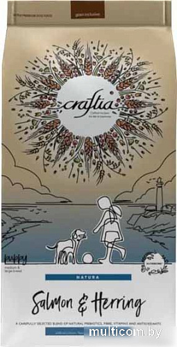 Сухой корм для собак Craftia Natura для щенков средних и крупных пород с лососем и сельдью (2кг)