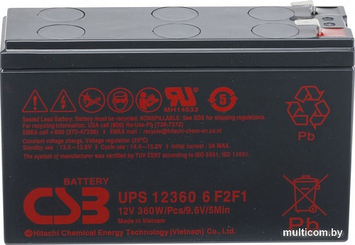 Аккумулятор для ИБП CSB HRL UPS 12360 6 F2F1 Slim (12В/7.5А·ч)