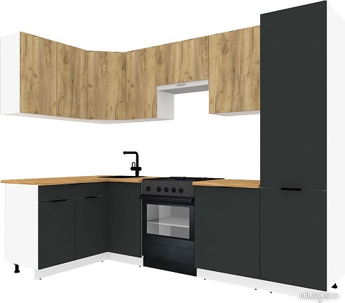 Готовая кухня ВерсоМебель Эко-1 1.4x2.6 левая (дуб крафт золотой/антрацит/ст.золотистый дуб)