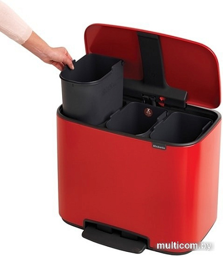 Brabantia Bo Pedal Bin 3 x 11л (пламенно-красный)