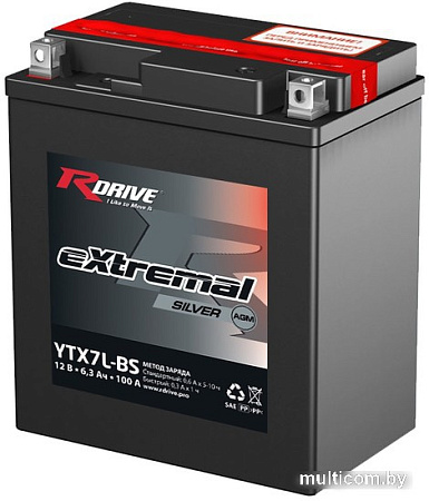 Мотоциклетный аккумулятор RDrive eXtremal Silver YTX7L-BS (6.3 А·ч)