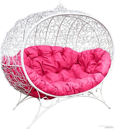 Садовый диван M-Group Улей на ножках 11220108 (белый ротанг/розовая подушка)