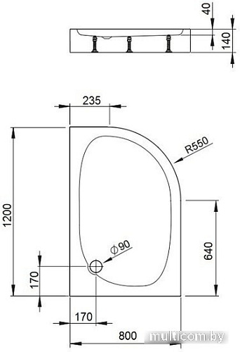 Душевой поддон Bravat Type-D1 P2812 120х80