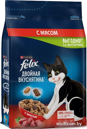 Сухой корм для кошек Felix Двойная вкуснятина с мясом 3 кг