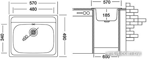 Кухонная мойка Ukinox Гранд GRL570.490 --GT8K 0C- (с сифоном)