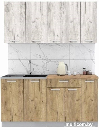 Готовая кухня Интерлиния Мила Лайт 1.7 (дуб белый-дуб золотой-дуб бунратти)