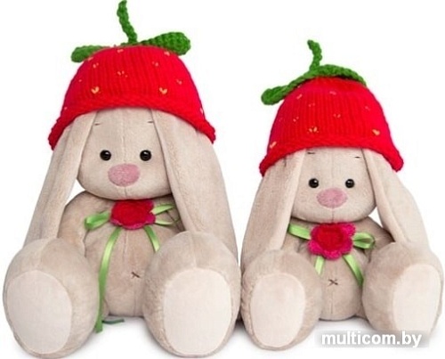 Мягкая игрушка Зайка Ми в вязаной шапке "Клубничка" (23 см)