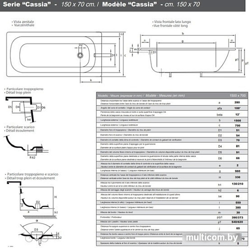 Ванна Smavit Cassia Titanium Inside 150x70 (с ножками Etalon)