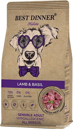 Сухой корм для собак Best Dinner Holistic Adult Sensible Hypoallergenic All Breeds Lamb&Basil (12 кг)