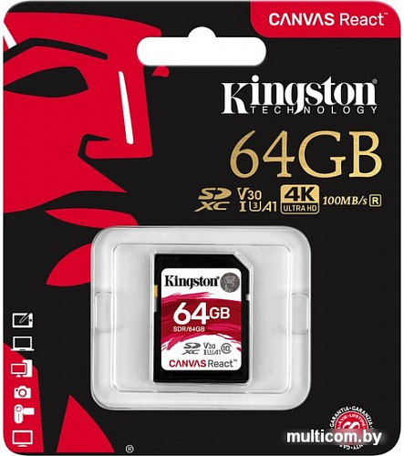 Карта памяти Kingston Canvas React SDR/64GB SDXC 64GB