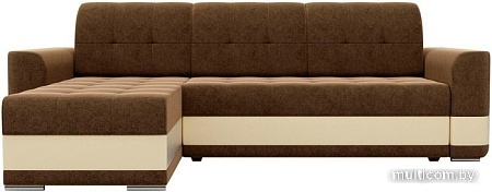 Угловой диван Mebelico Честер 61117 (левый, вельвет коричневый/экокожа бежевый)