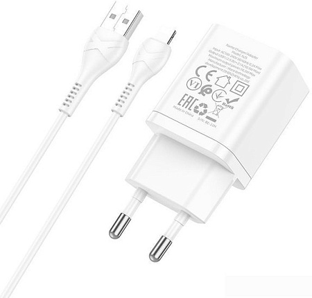 Сетевое зарядное Hoco N25 Lightning (белый)
