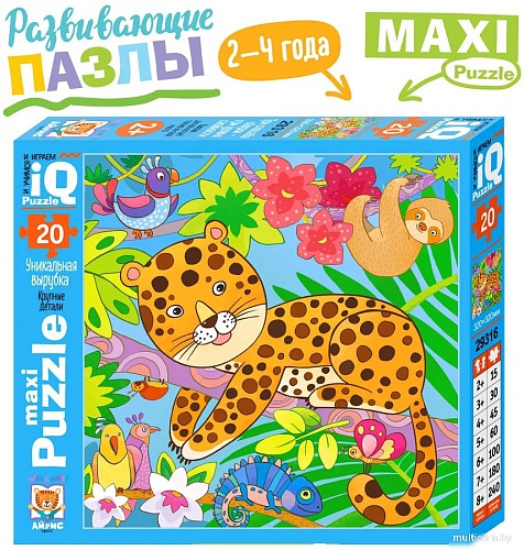 Мозаика/пазл Айрис-Пресс IQ Макси. Леопард в ярких джунглях 2+ 9785811282234