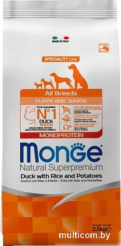 Сухой корм для собак Monge Speciality Line Monoprotein Puppy с уткой, рисом и картофелем (2.5 кг)