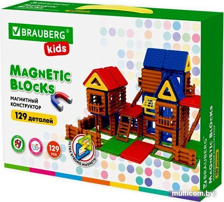 Конструктор BRAUBERG 663850 Kids Magnetic Mega Build Blocks-129 Построй дом