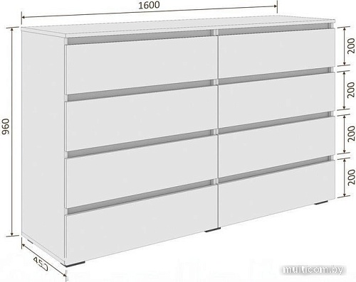 Комод Кортекс-мебель Бари 160 8ш (береза/береза/белый)