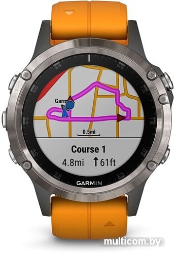 Умные часы Garmin Fenix 5 Plus Sapphire (титановый/оранжевый)