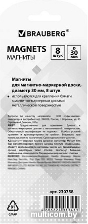 Набор магнитов BRAUBERG 230758 (8шт)