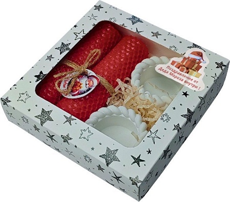 Подарочный набор Вендитио Ozarich Звезда Новогодний с 2-мя свечами и подсвечниками (красный)