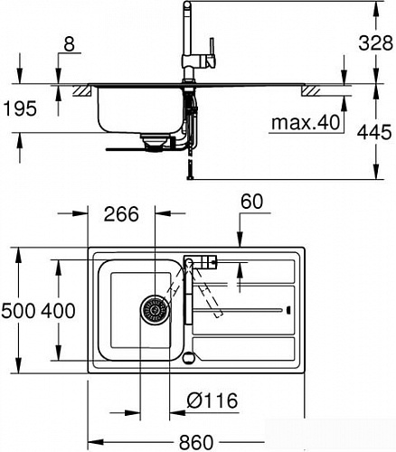 Кухонная мойка Grohe K500 + Grohe Minta 31573SD0